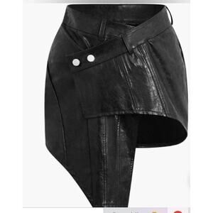 Micas Womens Size Small Asymmetrical Faux Leather Skirt Black Mini Shiny